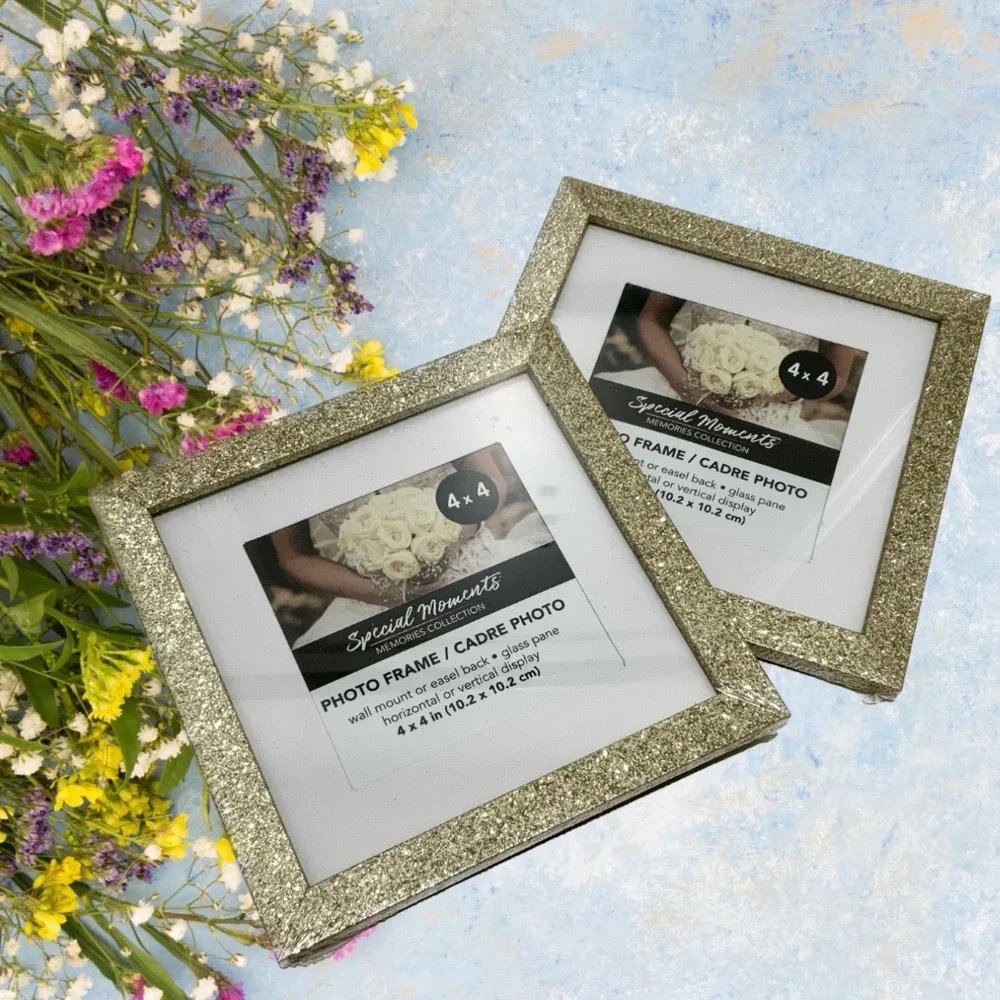 Set of 2  Picture Frames Gold Glitter Photo Frame with Mat Poster Frame 4 x 4 in